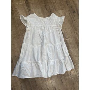 Sage White Ruffle Sleeve Dress